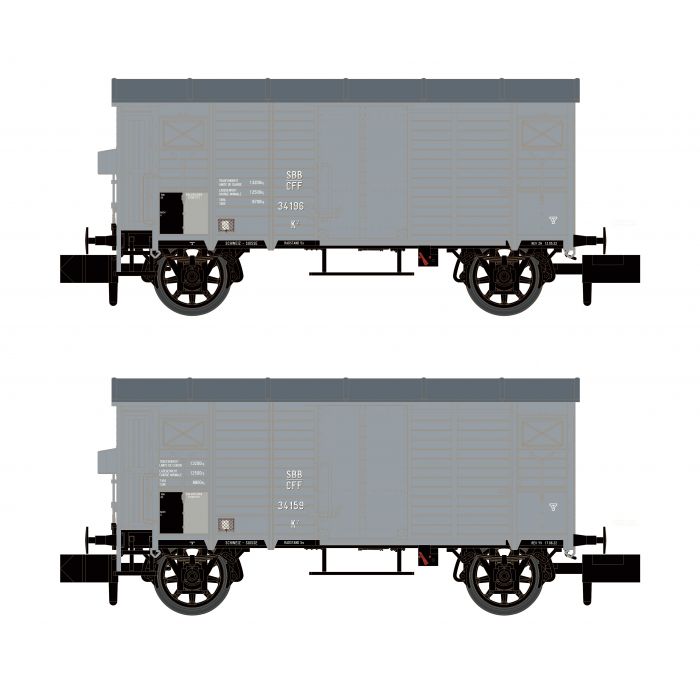 N SBB 2 gedeckte G&#252;terwagen K2, grau, Ep. II