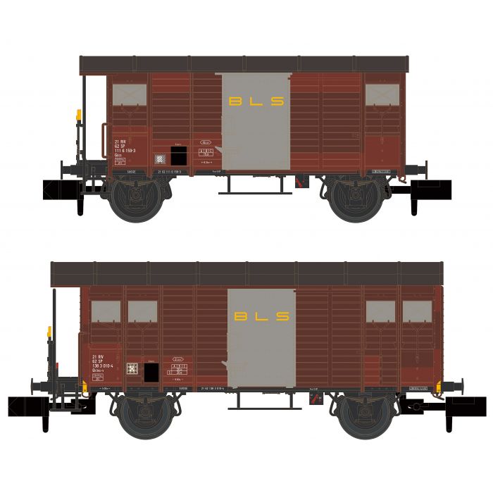 N BLS 2 gedeckte G&#252;terwagen, 1x K2 und 1x K3, braun, Ep. IV