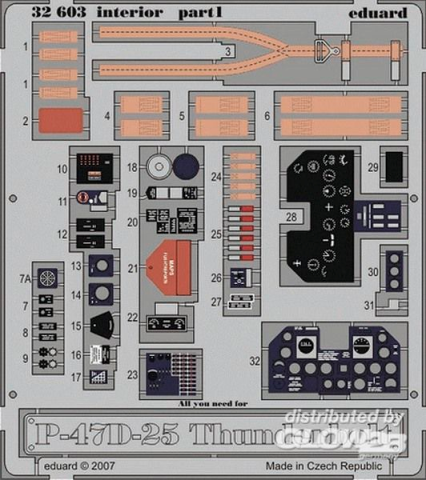 1/32P-47D-25 Thunderbolt interior self adhesive, f&amp;#252;r Hasegawa Bausatz