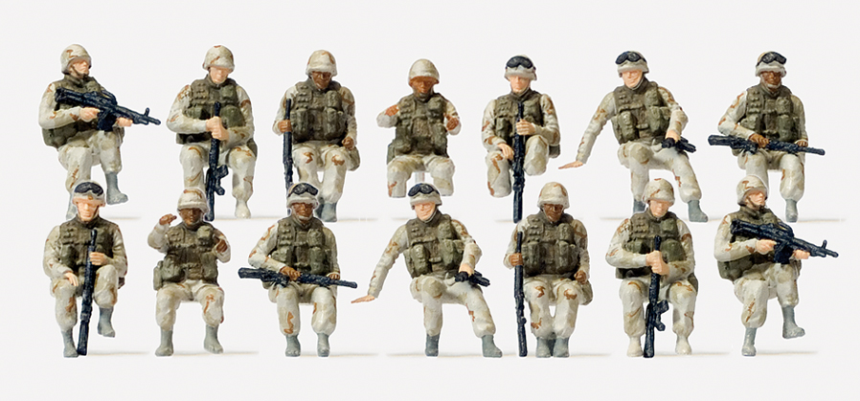 1:87  US-Army mod. Fahrer, Aufsitzer, 14 unbemalte Figuren