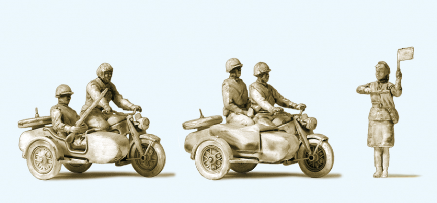 1:87  Kradfahrer, Motorrad, UdSSR, 5 Fig. u. 2 Motorr&amp;#228;der