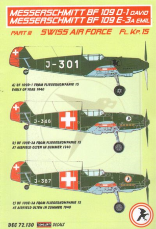 1/72 Messerschmitt Bf-109D-1 David Messerschmitt Bf-109E-3 Emil Part III (Swiss Air Force) 