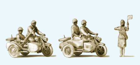 1:87  Kradfahrer, Motorrad, UdSSR, 5 Fig. u. 2 Motorr&#228;der